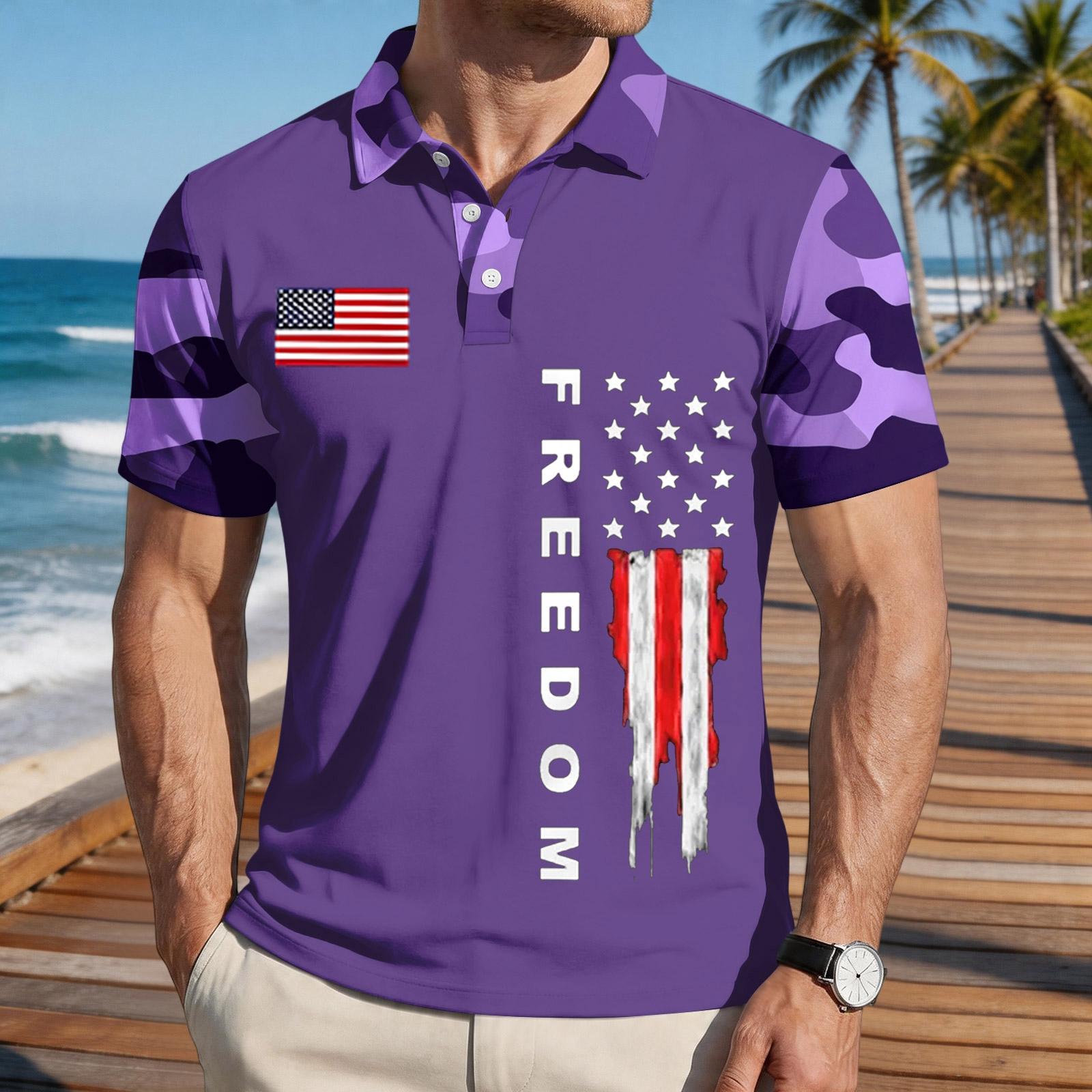 Men s Loose Fit Casual Short Sleeve Polo Shirt with Flag Print Freedom Design Lightweight Breathable Fabric Summer Wear S
Men s Loose Fit Casual Short Sleeve Polo Shirt with Flag Print Freedom Design Lightweight Breathable Fabric Summer Wear S