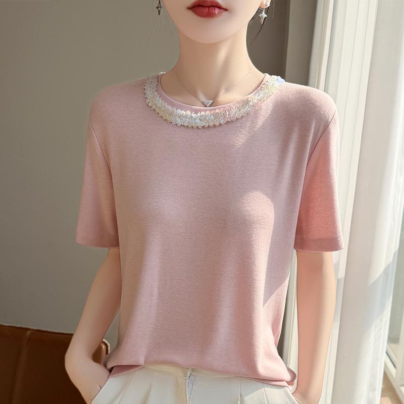 Spring and Summer Heavyweight Sequin Solid Color Base Shirt T-Shirt New Round Neck Knitted Shirt Short Sleeve Women s XXL рожевий
Spring and Summer Heavyweight Sequin Solid Color Base Shirt T-Shirt New Round Neck Knitted Shirt Short Sleeve Women s XXL рожевий