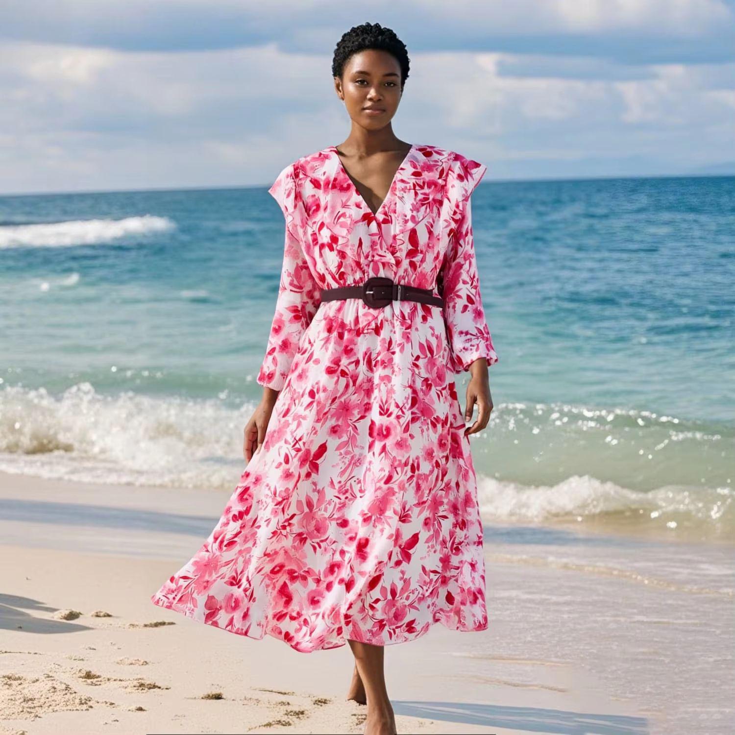 2025 Spring/Summer Slim Fit V-Neck Long-Sleeved Printed Dress with Belt Large яркий розовый
2025 Spring/Summer Slim Fit V-Neck Long-Sleeved Printed Dress with Belt Large яркий розовый