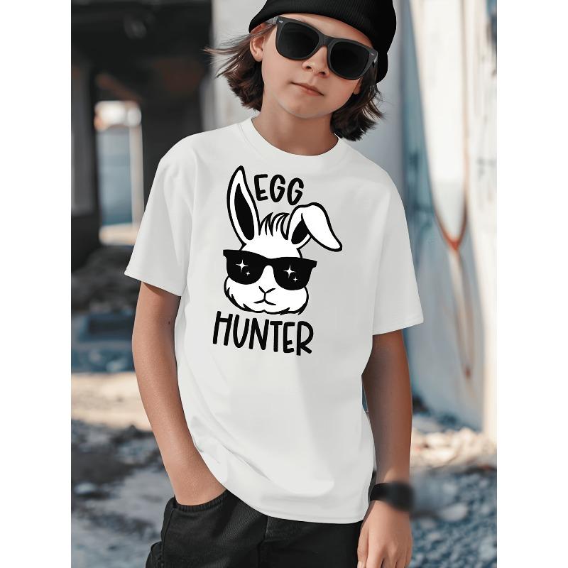 European Size Boys Round Neck Short Sleeved T Shirt with Easter Hunter Rabbit Pattern Print 164cm білий
European Size Boys Round Neck Short Sleeved T Shirt with Easter Hunter Rabbit Pattern Print 164cm білий