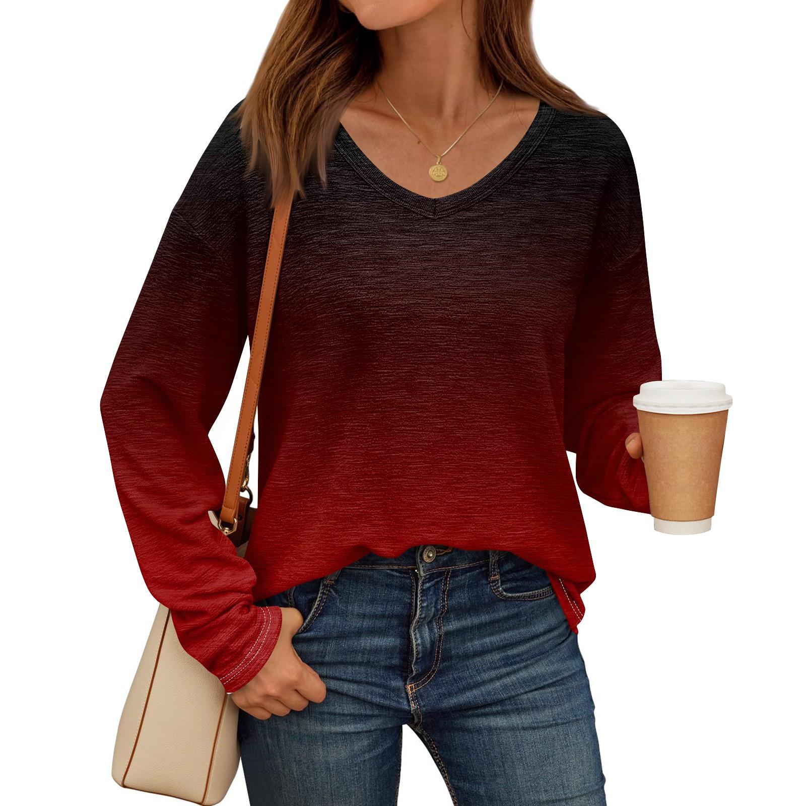Женские рубашки с длинным рукавом и V-образным вырезом, базовая футболка, повседневный топ, осенняя модная туника, облегающие футболки M винный
Женские рубашки с длинным рукавом и V-образным вырезом, базовая футболка, повседневный топ, осенняя модная туника, облегающие футболки M винный