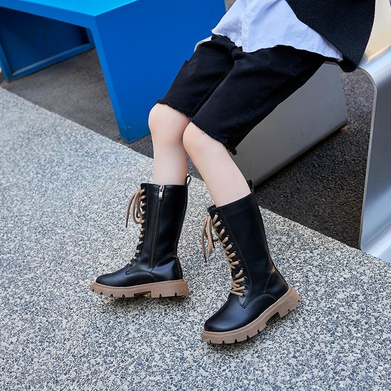 Классная уличная мода для девочек в корейском стиле с узкой резинкой, классические универсальные повседневные ботинки на осень и зиму 2024 года, шикарные сапоги принцессы 27 чёрный