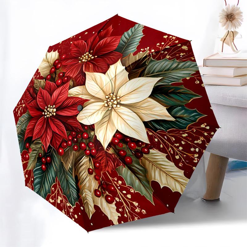 1pc Christmas Poinsettia & Holly Automatic Folding Umbrella, Portable 3-Fold Design with Iron Frame, Perfect for Outdoor Use, Festive Gift, Travel, Da
1pc Christmas Poinsettia & Holly Automatic Folding Umbrella, Portable 3-Fold Design with Iron Frame, Perfect for Outdoor Use, Festive Gift, Travel, Da
