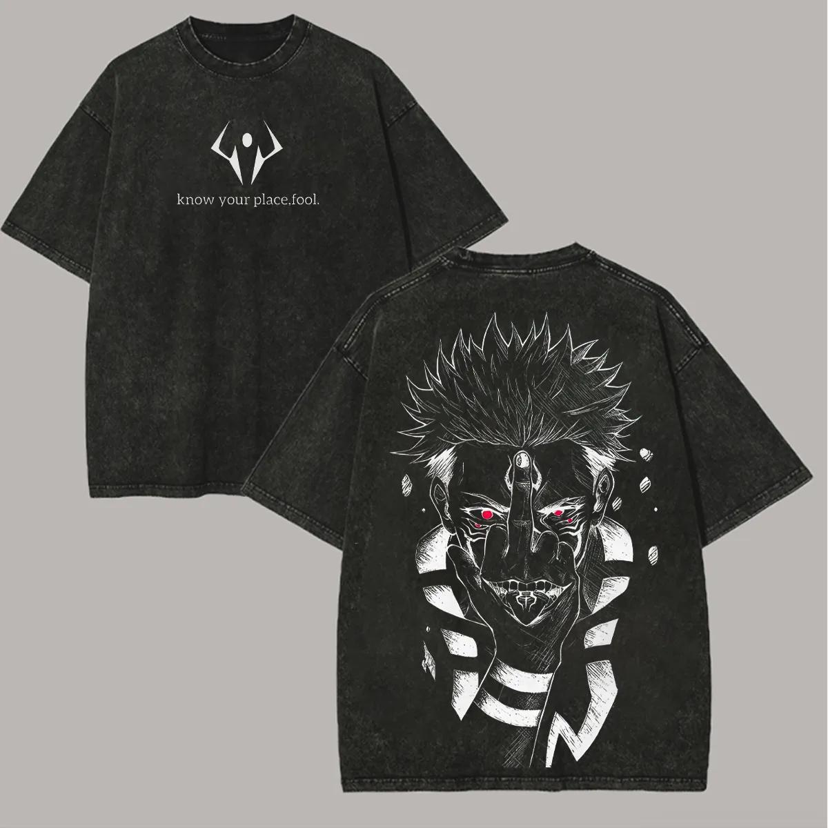 Jujutsu Kaisen Sukuna T Shirt Know Your Place Graphic Men Back Print Acid Wash Oversized Streetwear Anime Cotton Top Tee M
Jujutsu Kaisen Sukuna T Shirt Know Your Place Graphic Men Back Print Acid Wash Oversized Streetwear Anime Cotton Top Tee M