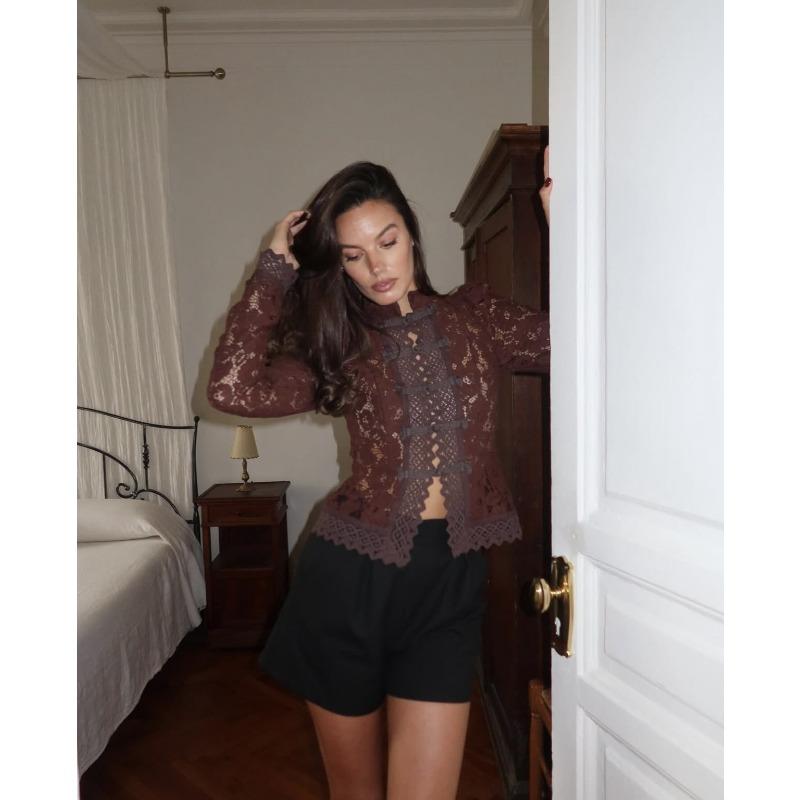 women s Floral Lace Hollow Out Frog Button Stand Collar Long Sleeve Slim Fit Blouse Shirt Top L коричневий
women s Floral Lace Hollow Out Frog Button Stand Collar Long Sleeve Slim Fit Blouse Shirt Top L коричневий