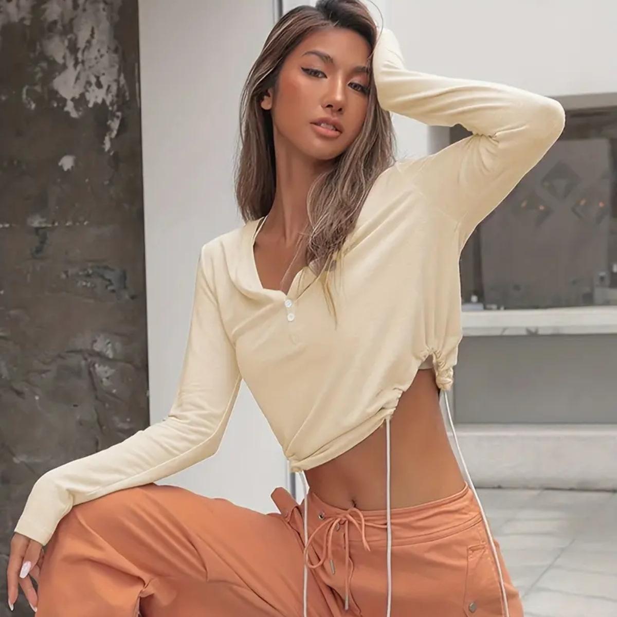 Женская однотонная футболка с длинными рукавами и V-образным вырезом на шнуровке, модная футболка, базовая рубашка XL абрикосовый
Женская однотонная футболка с длинными рукавами и V-образным вырезом на шнуровке, модная футболка, базовая рубашка XL абрикосовый