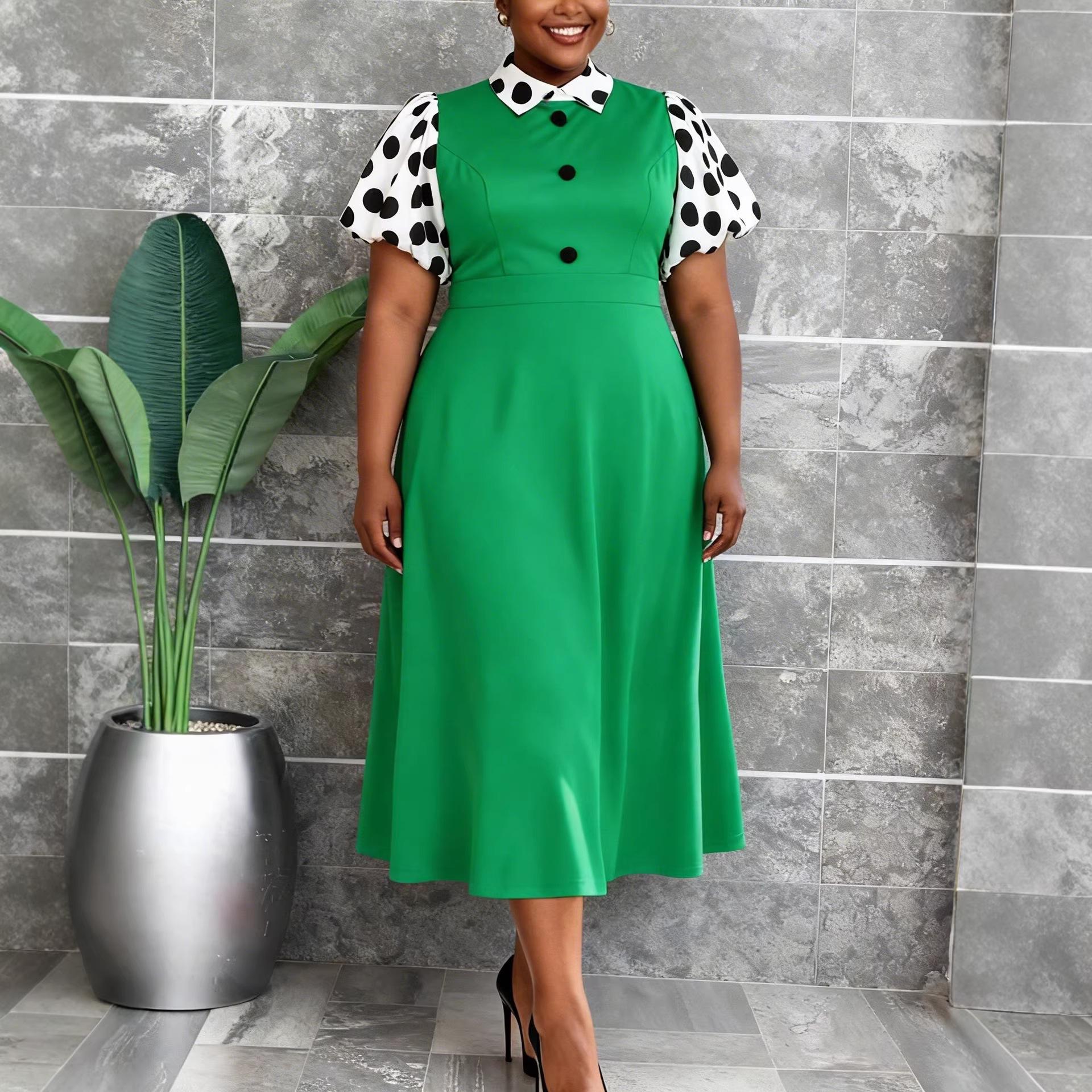 Plus Size Women s Green Polka Dot Patchwork Dress with Lapel, Puff Sleeves, and Cinched Waist - Elegant and Slimming for Banquets or Commutes. 3XL зелений
Plus Size Women s Green Polka Dot Patchwork Dress with Lapel, Puff Sleeves, and Cinched Waist - Elegant and Slimming for Banquets or Commutes. 3XL зелений