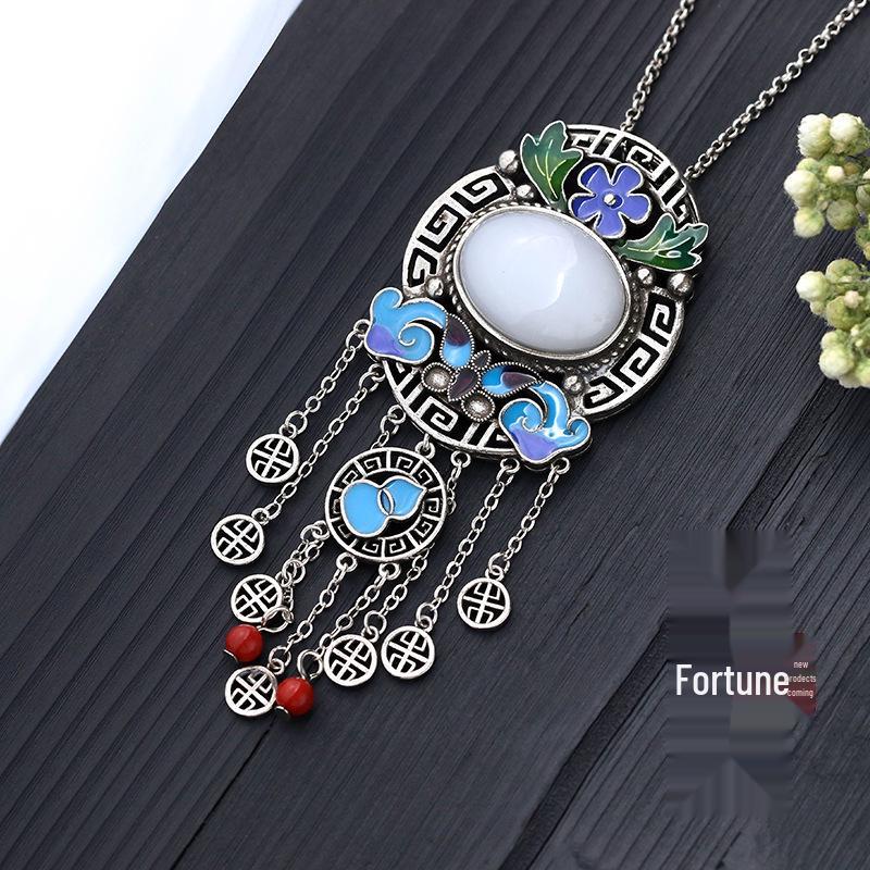 Palace Style Cloisonné Enamel Gourd Necklace with Faux Hetian Jade Tassel Electroplated Thai Silver Craft
Palace Style Cloisonné Enamel Gourd Necklace with Faux Hetian Jade Tassel Electroplated Thai Silver Craft