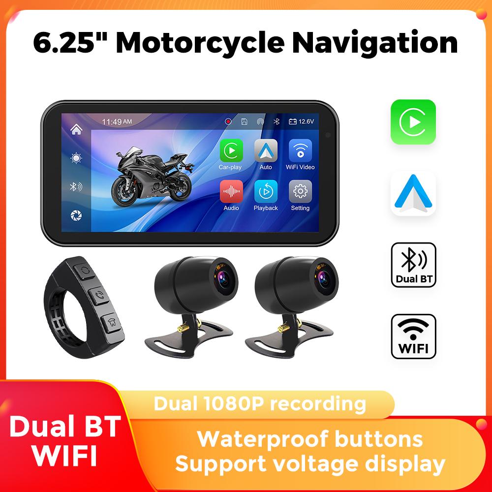 6,25-дюймовий мотоцикл GPS-навігація Бездротовий CarPlay Moto Android Auto USB IP67 Водонепроникна система Linux Dual BT Dual CAM Recorder
6,25-дюймовий мотоцикл GPS-навігація Бездротовий CarPlay Moto Android Auto USB IP67 Водонепроникна система Linux Dual BT Dual CAM Recorder