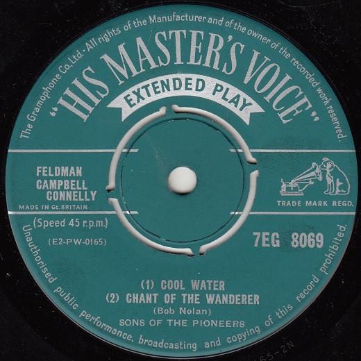 7inch Record SONS OF PIONEERS - Cool Water 7EG8069 His Master s Vo 1955 UK Folk Used 
7inch Record SONS OF PIONEERS - Cool Water 7EG8069 His Master s Vo 1955 UK Folk Used