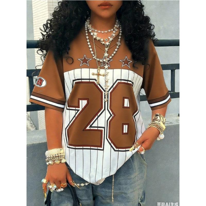 Los Angeles No.28 Digital Printed Striped Jersey Tshirt Fashionable Streetwear Short Sleeved Summer Women s Casual Loose Top XL
Los Angeles No.28 Digital Printed Striped Jersey Tshirt Fashionable Streetwear Short Sleeved Summer Women s Casual Loose Top XL