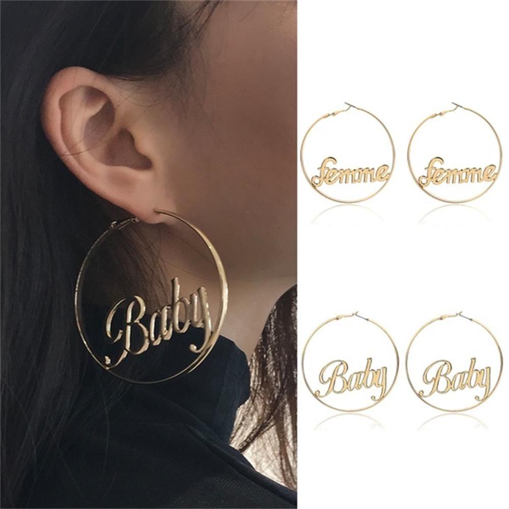 Party Gold Hip-hop Jewelry Gift Hyperbole Large Circle Femme Baby Letter Round Hoop Earrings 1
Party Gold Hip-hop Jewelry Gift Hyperbole Large Circle Femme Baby Letter Round Hoop Earrings 1