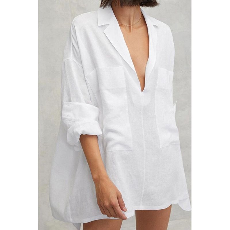 Transition Sexy Long Sleeves Pocket Low Cut Shirt Dress New Arrival Lapel Short Dress Loose Little Black Dress White L
Transition Sexy Long Sleeves Pocket Low Cut Shirt Dress New Arrival Lapel Short Dress Loose Little Black Dress White L
