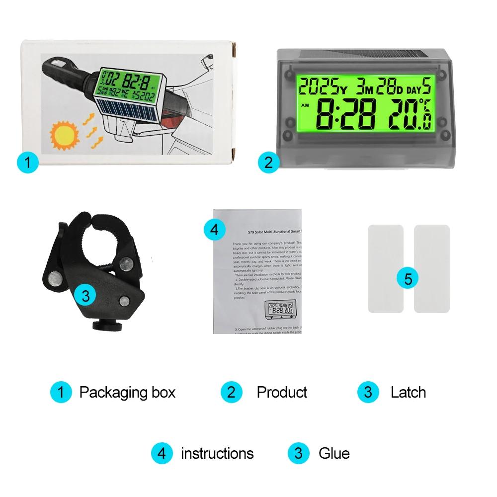Мотоциклетные часы на руль Солнечные автомобильные часы Термометр на приборную панель Светодиодный цифровой дисплей Время с подсветкой Аксессуары для мотоциклов