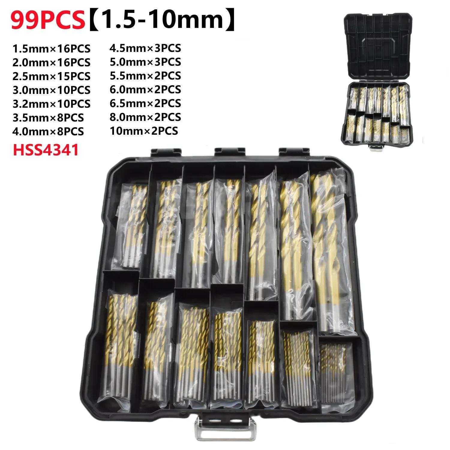 Twist Drill Set Anti-rust Wear Protection High Speed Steel Titanium Coated Drill Bit Landing 99pcs 1/4 -1/16
Twist Drill Set Anti-rust Wear Protection High Speed Steel Titanium Coated Drill Bit Landing 99pcs 1/4 -1/16