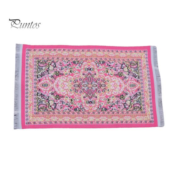 Ковер для кукольного домика с цветочным узором, миниатюрный напольный коврик с украшением кисточкой для украшения игрового дома розы красного