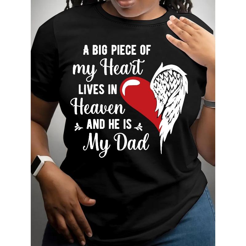 European Size Comfy Heaven & Dad Graphic Tee for Women - Black, Short Sleeve Crew Neck with Red Heart & Angel Wings Design,Casual Summer Top 4XL
European Size Comfy Heaven & Dad Graphic Tee for Women - Black, Short Sleeve Crew Neck with Red Heart & Angel Wings Design,Casual Summer Top 4XL