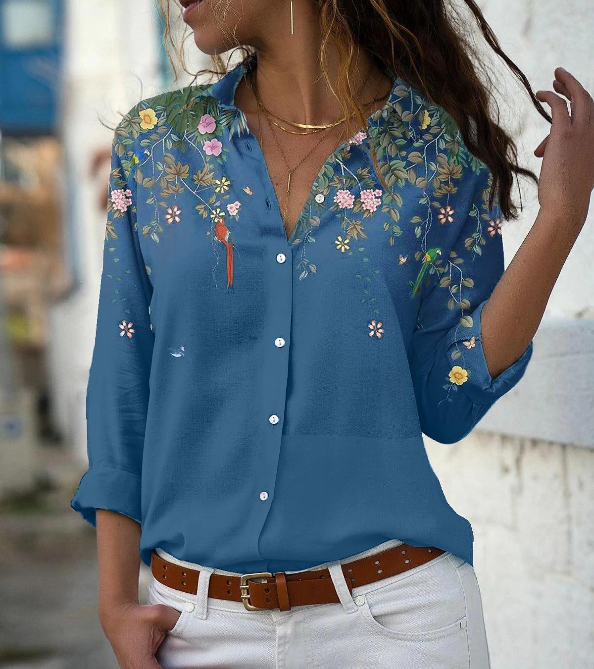 Women Floral Print Long Sleeve Shirt Button Down Casual Blouse Lightweight Breathable Fabric Relaxed Fit Shirt for Daily Wear L синій
Women Floral Print Long Sleeve Shirt Button Down Casual Blouse Lightweight Breathable Fabric Relaxed Fit Shirt for Daily Wear L синій