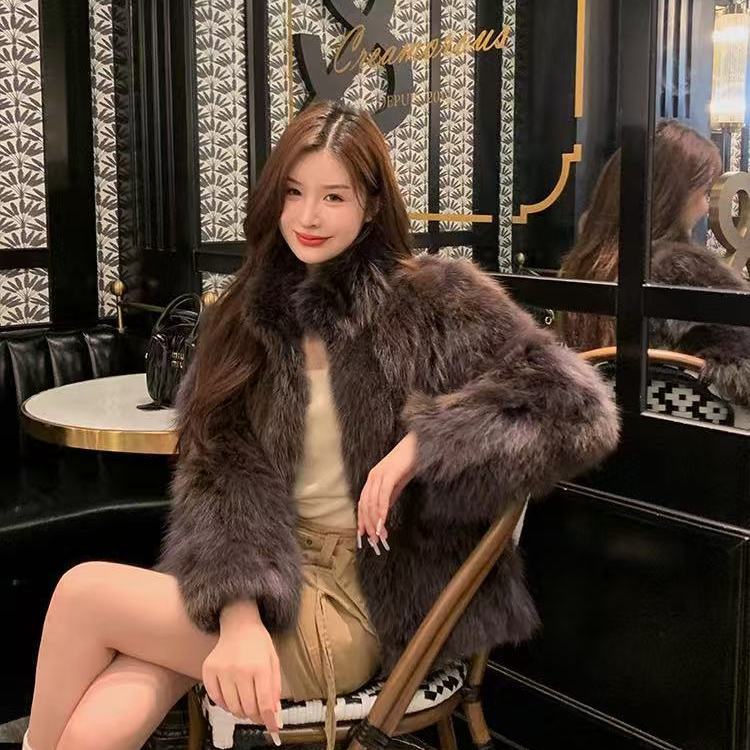 Зимняя Новая Экологичная Шуба из Лисьего Меха Высокого Качества Маленький Аромат Темперамент Теплая Утолщенная Плюшевая Куртка XXL