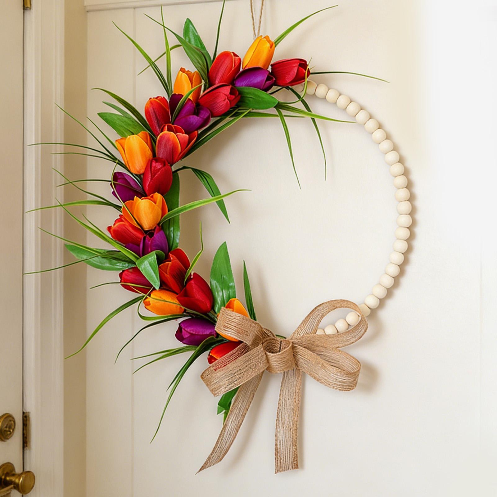 Front Door Wreath Hanging Decor Simulated Flower with Wooden Beads Holiday Spring Home Decoration
Front Door Wreath Hanging Decor Simulated Flower with Wooden Beads Holiday Spring Home Decoration