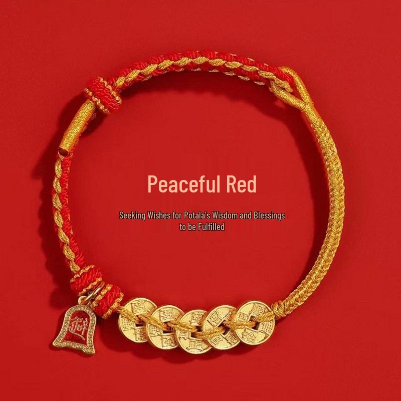 Putuoshan Five Emperors Coin Red String Bracelet - Handmade Woven Rope for Men and Women
Putuoshan Five Emperors Coin Red String Bracelet - Handmade Woven Rope for Men and Women