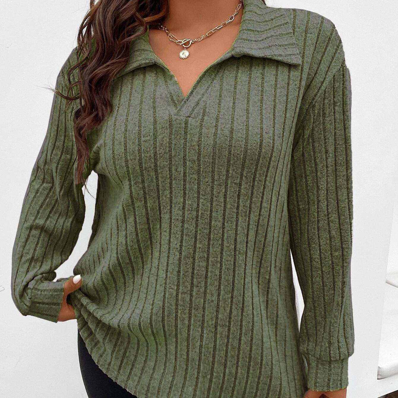 Осень-зима, женские однотонные топы большого размера, V-образный воротник с лацканами, полосатая футболка с длинными рукавами и начесом 5XL зелёный
Осень-зима, женские однотонные топы большого размера, V-образный воротник с лацканами, полосатая футболка с длинными рукавами и начесом 5XL зелёный