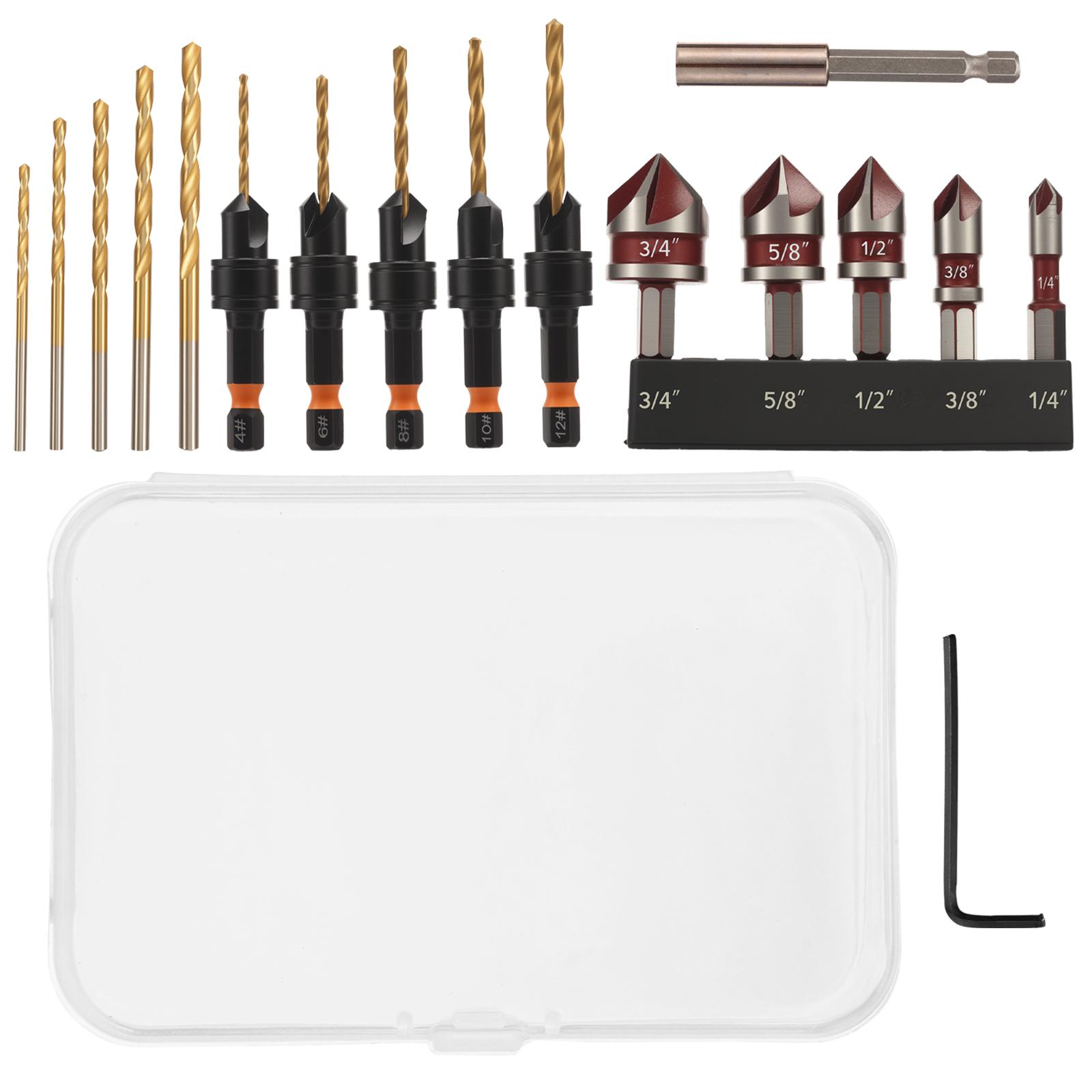 17Pcs Countersink Drill Bit Set with Storage Box #6 #8 #10 #12 High Speed Steel Counter Sink Drill Bit for Broken & Rusted Screw
17Pcs Countersink Drill Bit Set with Storage Box #6 #8 #10 #12 High Speed Steel Counter Sink Drill Bit for Broken & Rusted Screw