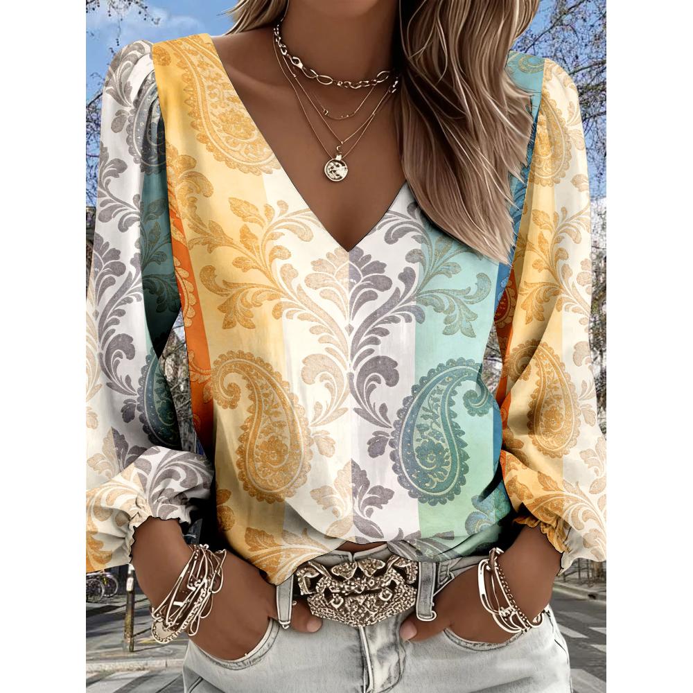 Женская блузка в богемном ретро-вестерн стиле с V-образным вырезом - Топ с рукавами-фонариками, подходит для повседневной одежды и отпуска. Классический крой без эластичности. S
Женская блузка в богемном ретро-вестерн стиле с V-образным вырезом - Топ с рукавами-фонариками, подходит для повседневной одежды и отпуска. Классический крой без эластичности. S