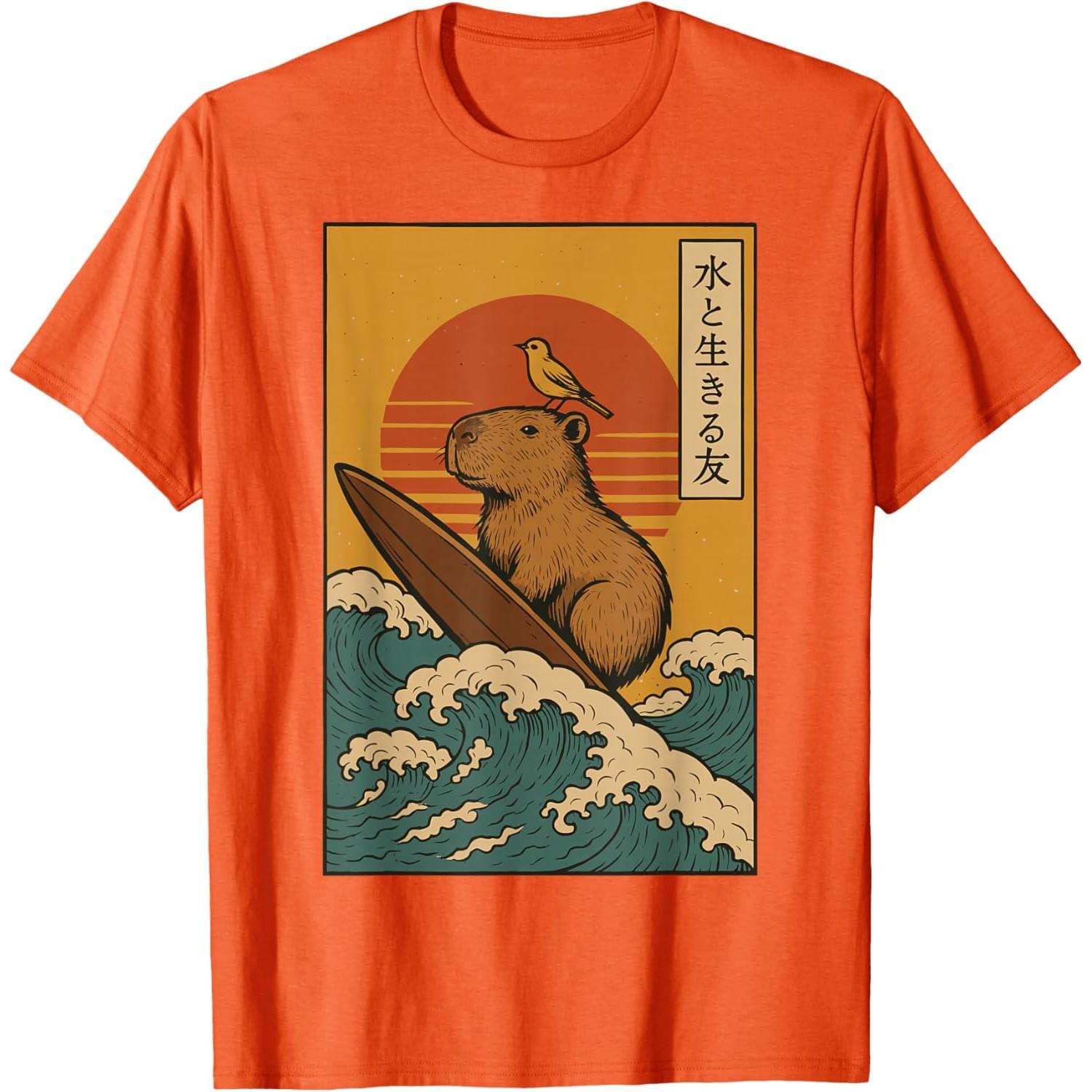 Capybara Surfing Japanese Ukiyo Style Graphic Cotton T-Shirt Casual Unisex s Tee 4XL
Capybara Surfing Japanese Ukiyo Style Graphic Cotton T-Shirt Casual Unisex s Tee 4XL