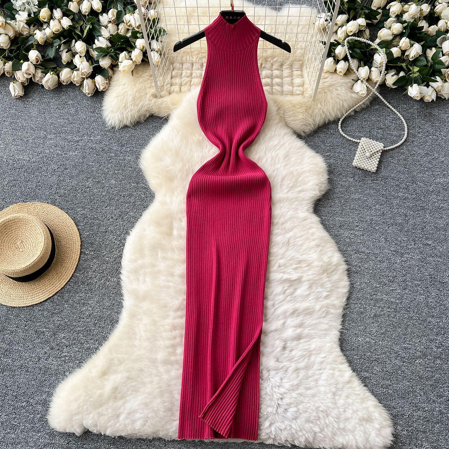 Sexy High-neck Sleeveless Knitted Dress Women s Elastic Tight-fitting Body-hugging Dress Slit Design Long Dress One size бордовий
Sexy High-neck Sleeveless Knitted Dress Women s Elastic Tight-fitting Body-hugging Dress Slit Design Long Dress One size бордовий
