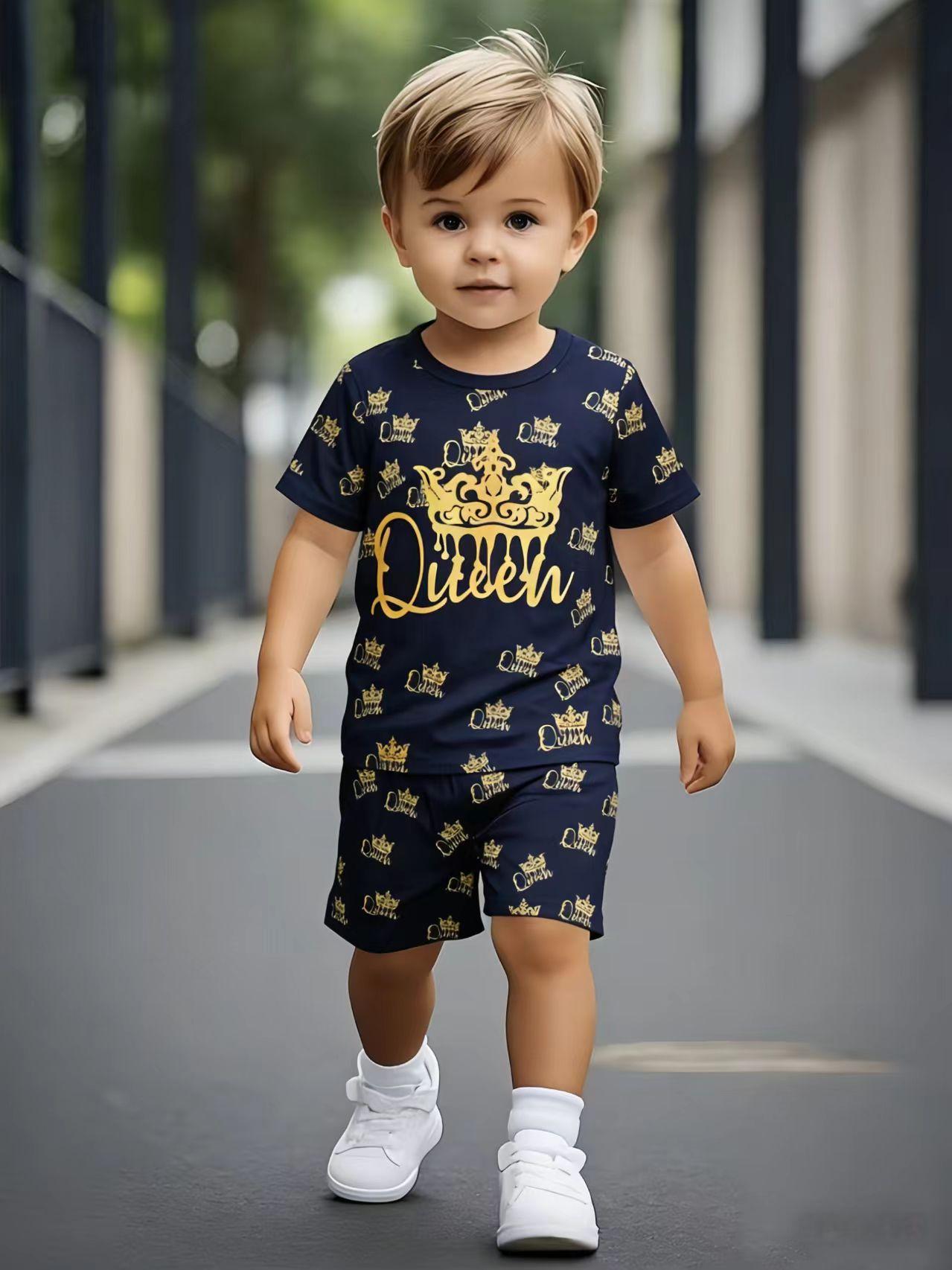 Toddler Boys Cool Gold Crown Print 2-Piece Outfit, Summer Navy Casual Clothes for Kids, Perfect for Playwear & Outdoor 5-6Y чорний
Toddler Boys Cool Gold Crown Print 2-Piece Outfit, Summer Navy Casual Clothes for Kids, Perfect for Playwear & Outdoor 5-6Y чорний