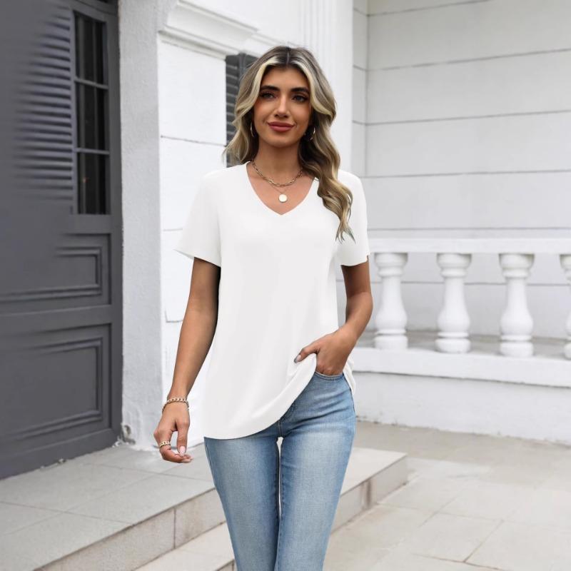 Women s Solid Color V-Neck Short Sleeve T-Shirt In Slub Fabric S білий
Women s Solid Color V-Neck Short Sleeve T-Shirt In Slub Fabric S білий