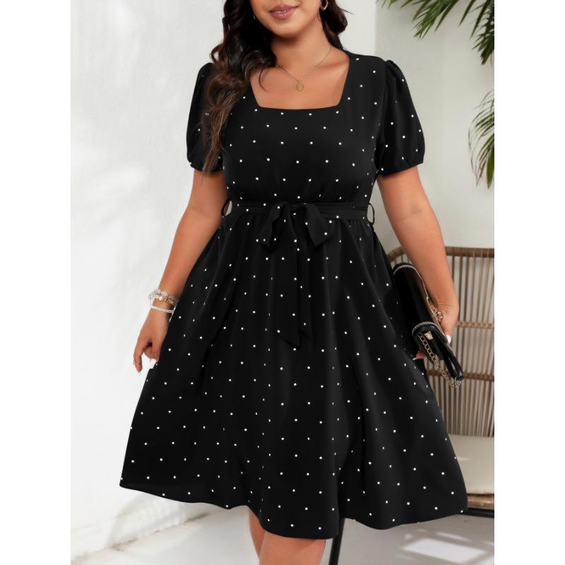 Summer Large Size Retro Polka Dot Dress Women Elegant Slim Waist Cinched Lace Up Square Neck Party Dress Fashion Elegant Sweet Casual Holiday Dresses 1XL чёрный
Summer Large Size Retro Polka Dot Dress Women Elegant Slim Waist Cinched Lace Up Square Neck Party Dress Fashion Elegant Sweet Casual Holiday Dresses 1XL чёрный