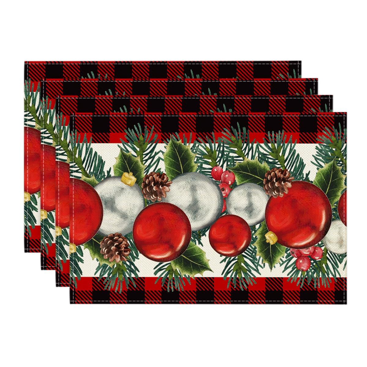 Red Black Buffalo Plaid Holly Pine Cones Christmas Balls Placemats Set of 4, 12x18 Inch Seasonal Winter Table Mats for Party Kitchen Dining Decoration 12 x 18 , Rectangular 4 Pcs
Red Black Buffalo Plaid Holly Pine Cones Christmas Balls Placemats Set of 4, 12x18 Inch Seasonal Winter Table Mats for Party Kitchen Dining Decoration 12 x 18 , Rectangular 4 Pcs
