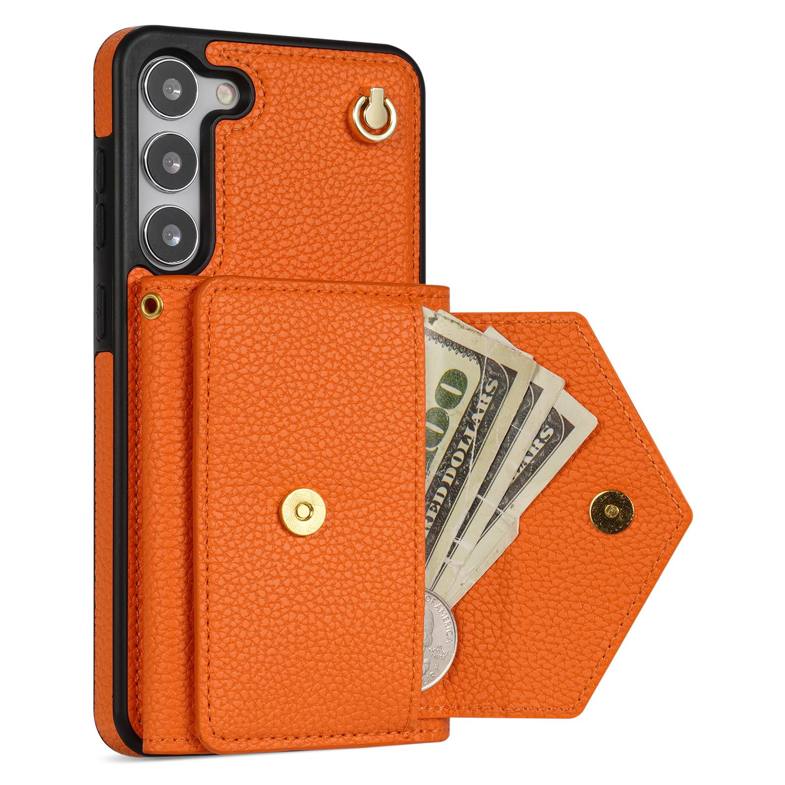 For Samsung Galaxy S24+ Cell Phone Case Card Bag Anti-drop Leather+TPU Cover with Shoulder Strap Orange
For Samsung Galaxy S24+ Cell Phone Case Card Bag Anti-drop Leather+TPU Cover with Shoulder Strap Orange
