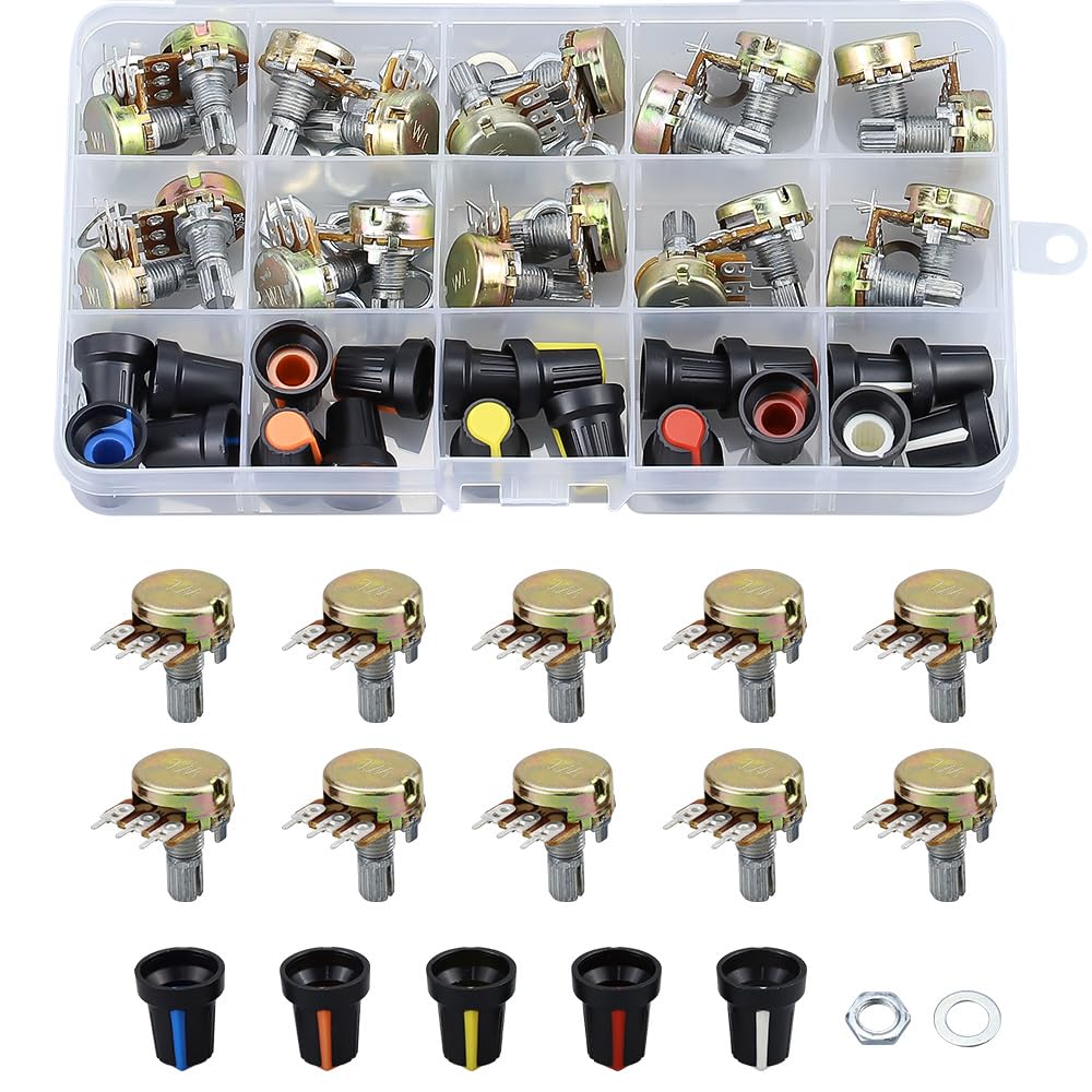 Glvaner Potentiometer B1K B2K B5K B10K B20K B50K B100K B250K B500K B1M Set of 20 with Storage Case and Cap Knob White Volume Control Rotary Red,
Glvaner Potentiometer B1K B2K B5K B10K B20K B50K B100K B250K B500K B1M Set of 20 with Storage Case and Cap Knob White Volume Control Rotary Red,