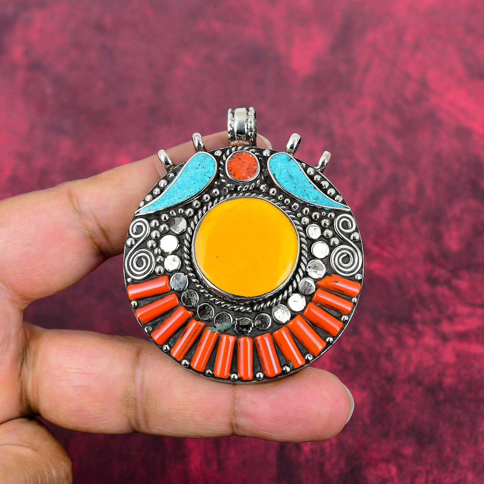 Turquoise & Coral Pendant, 925 Solid Sterling Silver Gemstone Jewelry, Handmade Nepali Pendant, For Thanksgiving 2.55 Inches
Turquoise & Coral Pendant, 925 Solid Sterling Silver Gemstone Jewelry, Handmade Nepali Pendant, For Thanksgiving 2.55 Inches