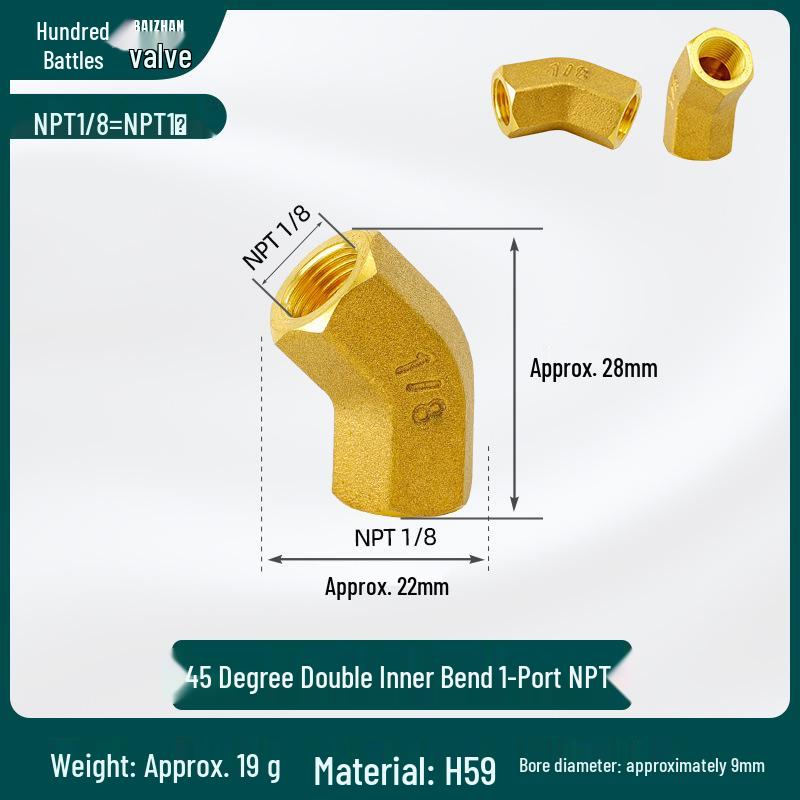 45° NPT Thread Elbow Connector, All-Copper, Thickened, 1/2 & 3/4 Male/Female Threads
45° NPT Thread Elbow Connector, All-Copper, Thickened, 1/2 & 3/4 Male/Female Threads