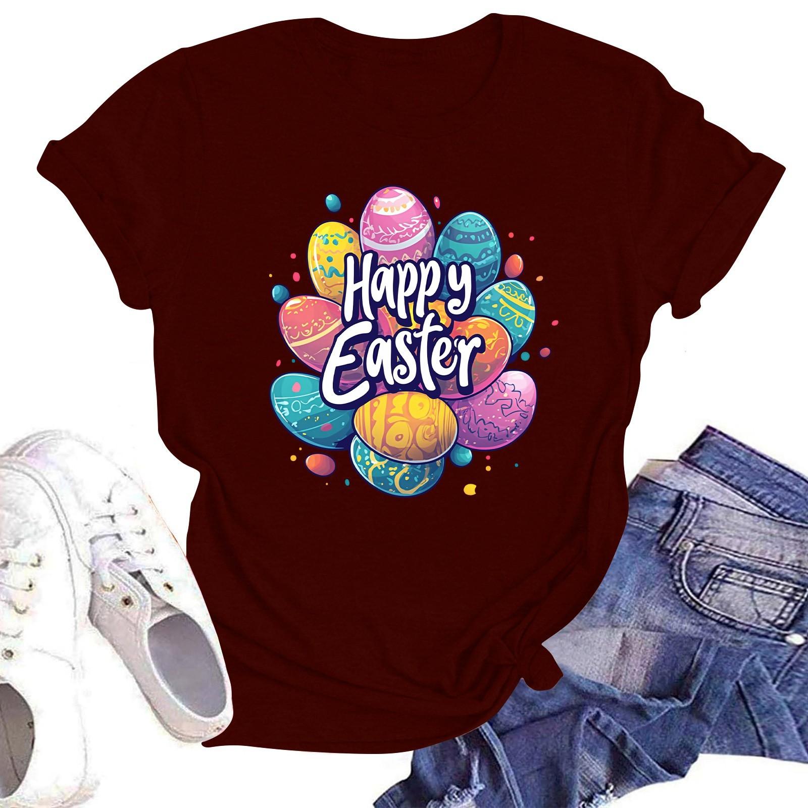 Счастливой Пасхи женская мода принтованный круглый вырез короткий рукав футболка пуловер топ XL винный
Счастливой Пасхи женская мода принтованный круглый вырез короткий рукав футболка пуловер топ XL винный