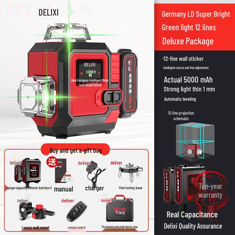 Delixi 12-Line Green Light Laser Level with High Precision & Digital Display
Delixi 12-Line Green Light Laser Level with High Precision & Digital Display