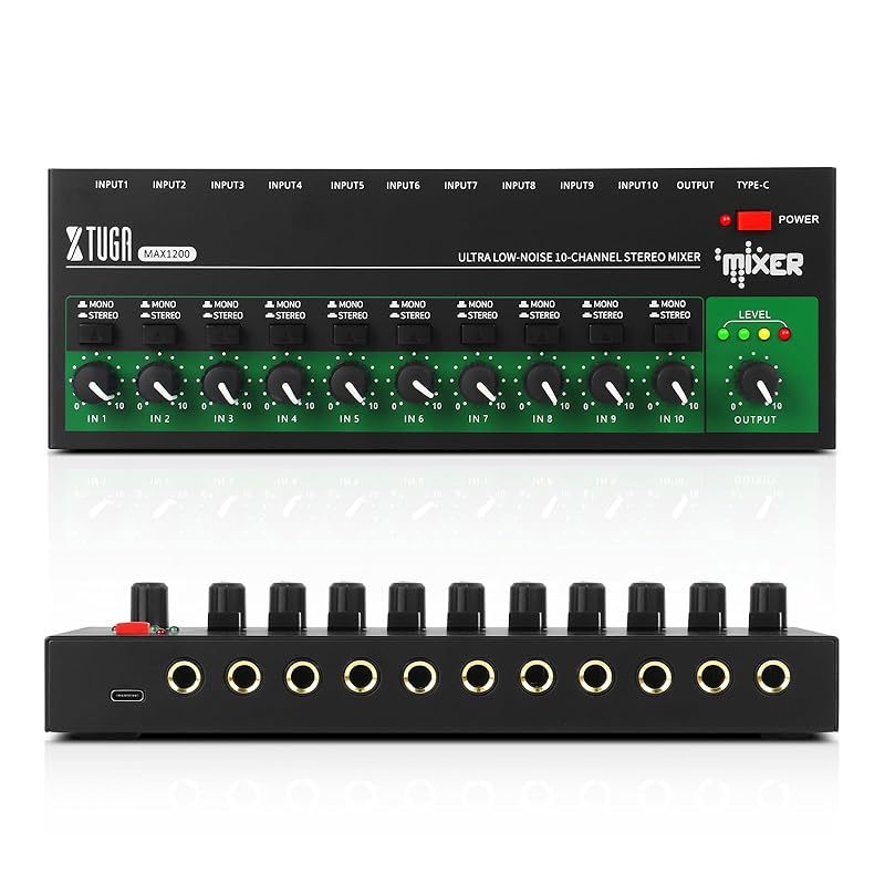 XTUGA MAX 1200 Sound Mixer Ultra Small Low Noise 10 Channel Line Mixer, Mini Audio Mixer with AC Adapter for Microphone, Guitar, Bass, Keyboard,
XTUGA MAX 1200 Sound Mixer Ultra Small Low Noise 10 Channel Line Mixer, Mini Audio Mixer with AC Adapter for Microphone, Guitar, Bass, Keyboard,