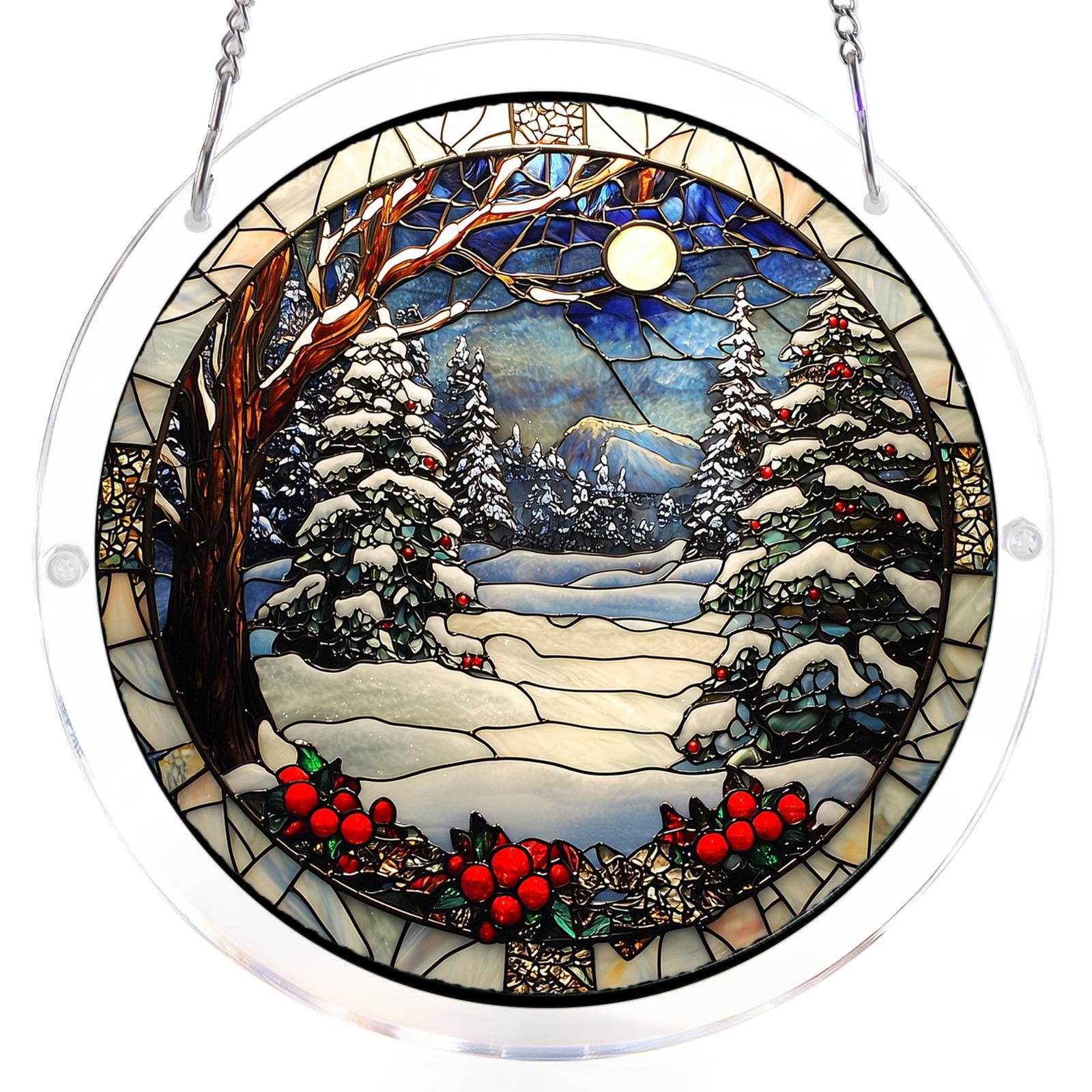 Stained Glass Christmas Tree Hanging Panel Decorative Round Suncatcher Ornament for Window or Wall Display Holiday Home Decor One Size
Stained Glass Christmas Tree Hanging Panel Decorative Round Suncatcher Ornament for Window or Wall Display Holiday Home Decor One Size