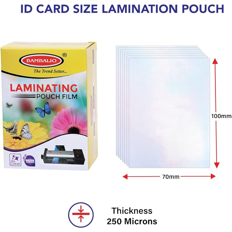 Bambalio LAM-525 Professional Thermal Laminating Pouch Id Card Size 70 X 100 mm - 250 Microns /200 Sheets
Bambalio LAM-525 Professional Thermal Laminating Pouch Id Card Size 70 X 100 mm - 250 Microns /200 Sheets