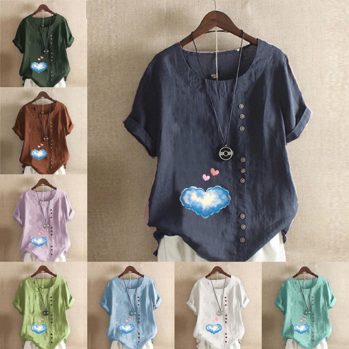 Women s Fashion Round Neck Short Sleeve T-shirt Casual Cotton Linen Graphic Shirt Leisure Loose Cloud Heart Prined Summer Blouse Tops
Women s Fashion Round Neck Short Sleeve T-shirt Casual Cotton Linen Graphic Shirt Leisure Loose Cloud Heart Prined Summer Blouse Tops