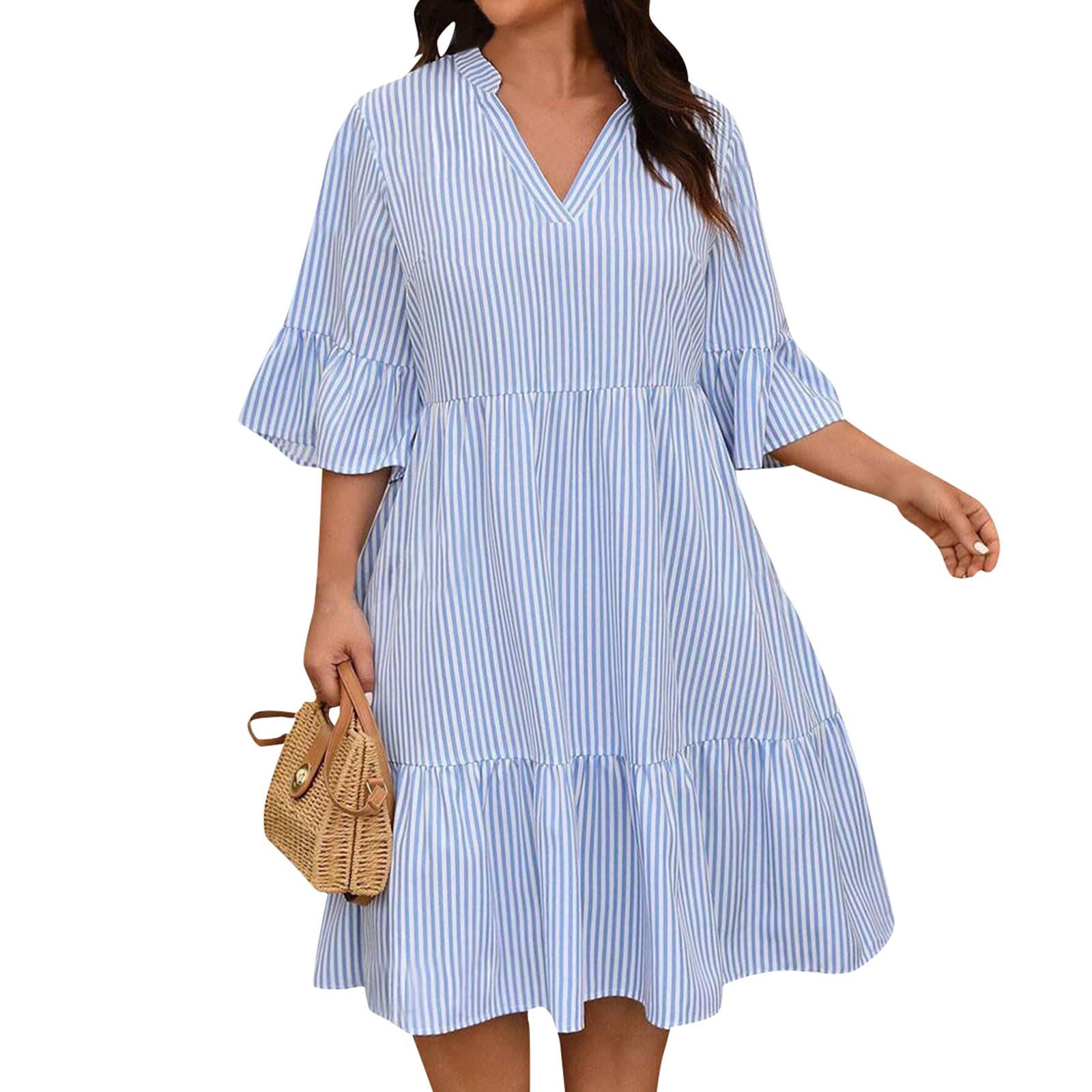 Женское летнее полосатое платье с оборками и подолом размера плюс, повседневное свободное платье с коротким рукавом, многослойное вечернее платье XL синий
Женское летнее полосатое платье с оборками и подолом размера плюс, повседневное свободное платье с коротким рукавом, многослойное вечернее платье XL синий