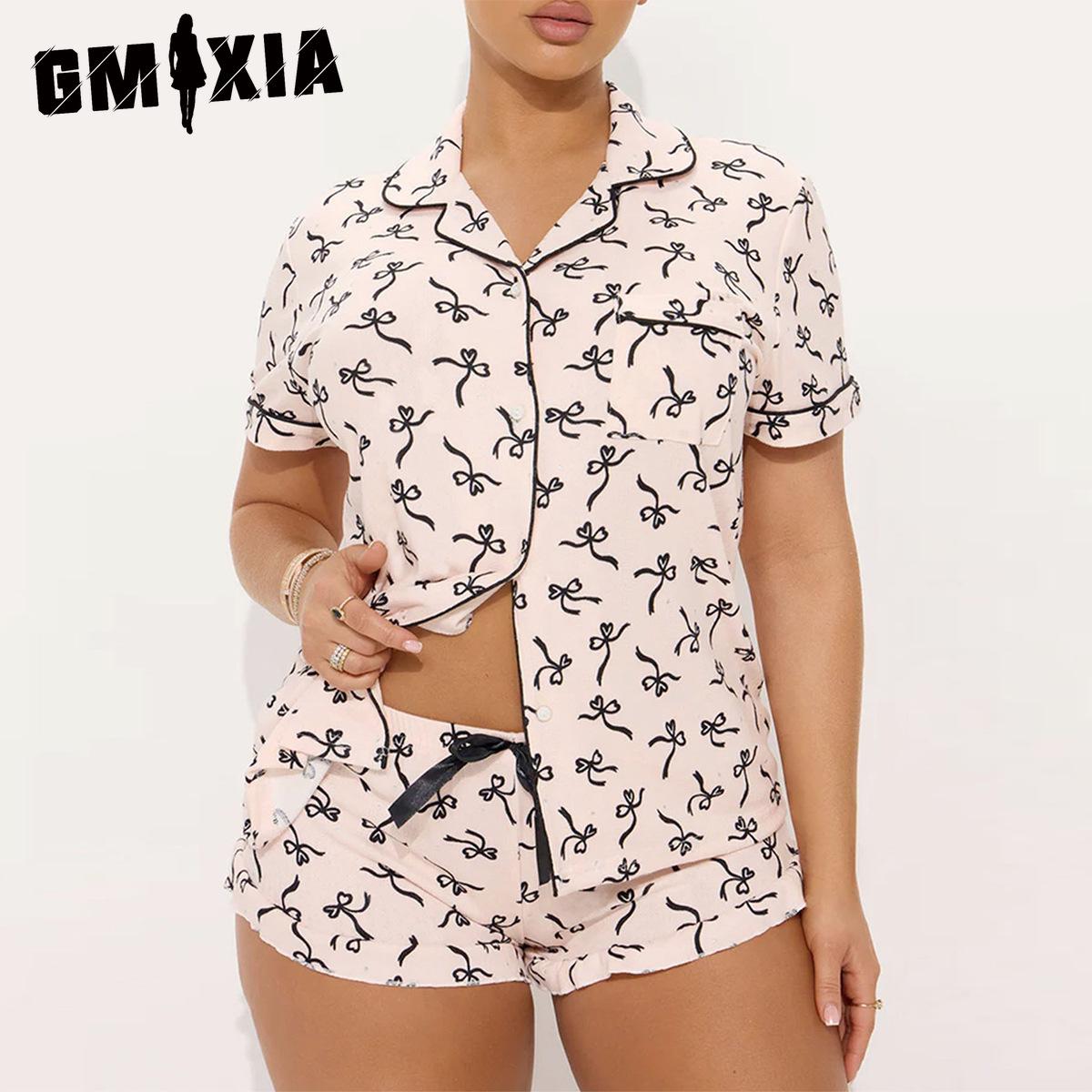 GMXIA Pajamas Female Summer Inlaid Stripes Basic Short-sleeved Shorts Casual Ladies Homewear Two-piece Set S
GMXIA Pajamas Female Summer Inlaid Stripes Basic Short-sleeved Shorts Casual Ladies Homewear Two-piece Set S