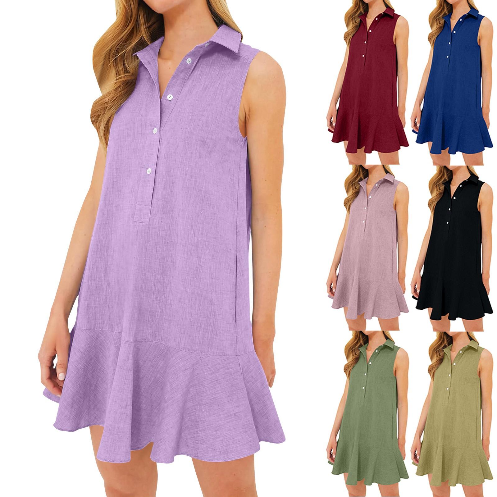 Women s Sleeveless Solid Color Dress Button Up Collar Shirt Dress V-Neck Pleated Hem Dress
Women s Sleeveless Solid Color Dress Button Up Collar Shirt Dress V-Neck Pleated Hem Dress