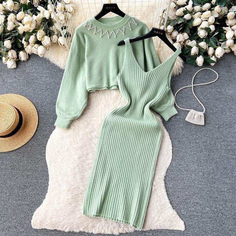 Vintage Knit Dress & Sweater Set: Socialite Style for Women S (80-95 Jin) зелений
Vintage Knit Dress & Sweater Set: Socialite Style for Women S (80-95 Jin) зелений