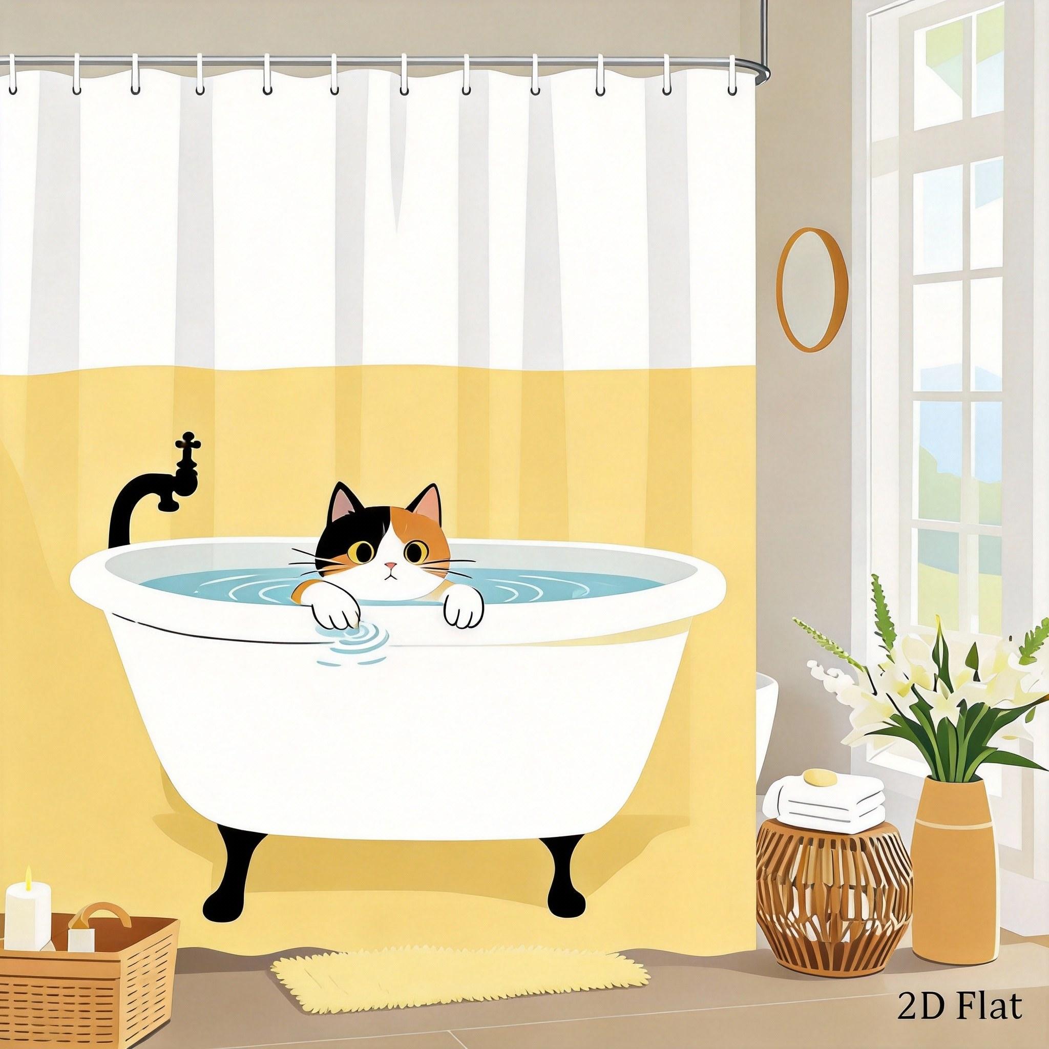 Cute Cat Shower Curtain Black Cat Taking A Bath In Vintage Tub, Whimsical Pet-Themed Bath Curtain For Home And Kitchen Decor W60H190(CM)-1 Pcs
Cute Cat Shower Curtain Black Cat Taking A Bath In Vintage Tub, Whimsical Pet-Themed Bath Curtain For Home And Kitchen Decor W60H190(CM)-1 Pcs