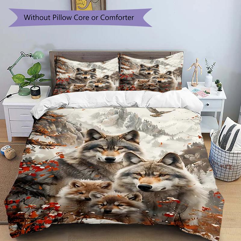 3pcs Wolf Family in Autumnal Forest Printed Quilt Set, Includes 1 Quilt Cover and 2 Pillowcases 135x200cm
3pcs Wolf Family in Autumnal Forest Printed Quilt Set, Includes 1 Quilt Cover and 2 Pillowcases 135x200cm
